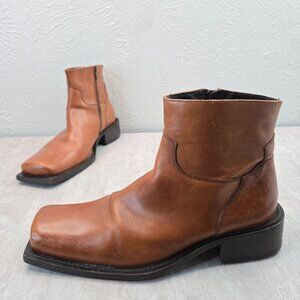 Skechers Men's Ankle Boots 11.5 Brown Leather Square Toe Vintage Ankle Booties